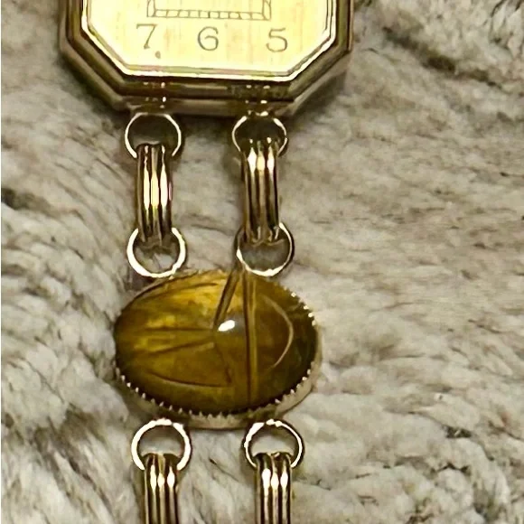 Vintage Scarab Egyptian KJL Kenneth Jay Lane Goldtone Watch w/ Multicolor Stones Vintage Scarab Egyptian KJL Kenneth Jay Lane Goldtone Watch  main image 2